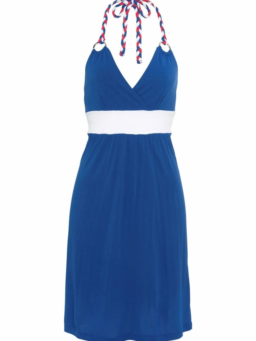 Royal Blue Halter Backless Dress with White Waistband